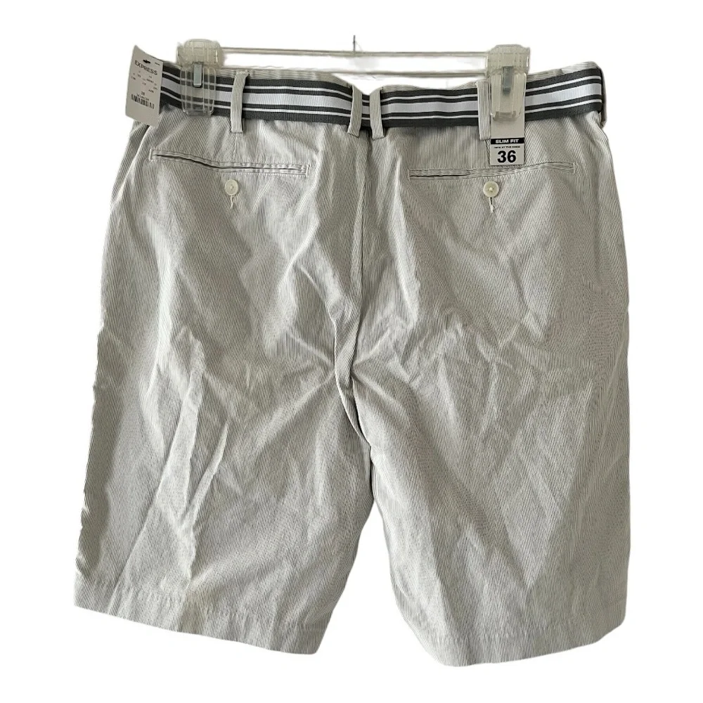 Express Slim Fit Pinstripe Shorts with Belt Hits at the Knee sz 36 Mens New